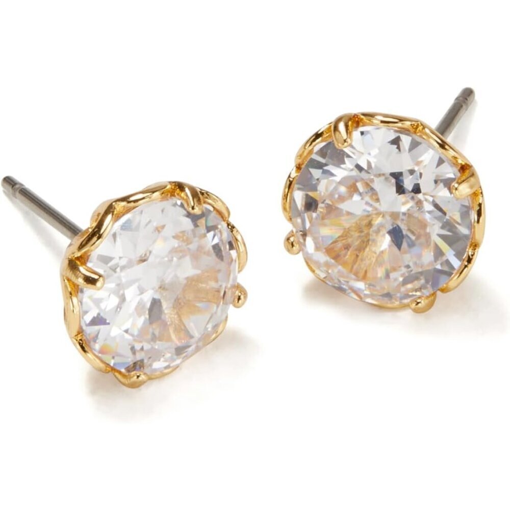 Gold Brass Stud Earrings with Crystals Women's Gift Accessories